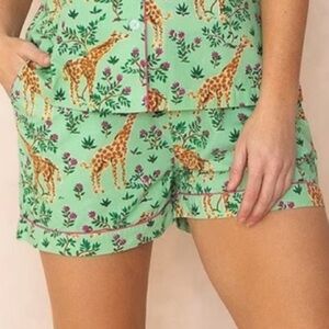 PrintFresh Grazing Giraffes Mint Green Pajama Shorts 100% Organic Cotton XS GUC